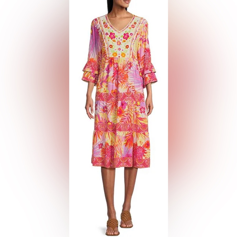 John Mark tropical print v-neck dress